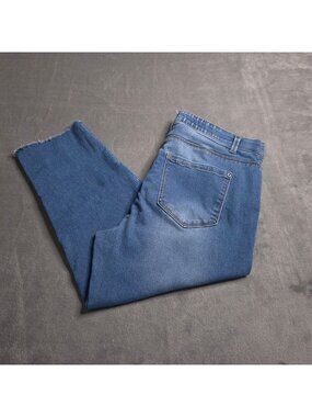 Curve Appeal Womens Cropped Denim Jeans 14W High Rise Frayed Hem Medium Wash